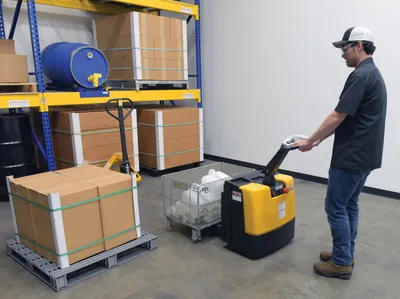 Vestil EPT-1540-26 fully powered electric pallet truck shown from an alternate angle