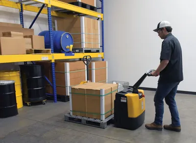 Vestil EPT-1540-26 fully powered electric pallet truck shown from an alternate angle