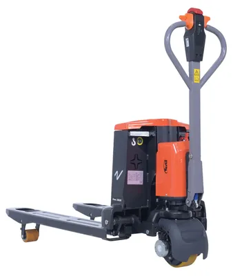 Vestil EPT-2745-33-PWB fully powered electric pallet truck shown from an alternate angle