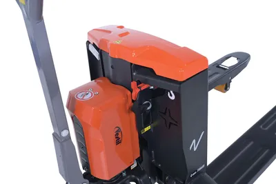 Vestil EPT-2745-33-PWB fully powered electric pallet truck shown from an alternate angle