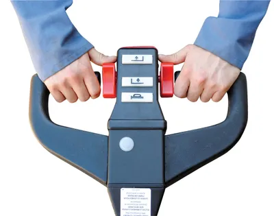 Vestil EPT-2748-45 fully powered electric pallet truck shown from an alternate angle