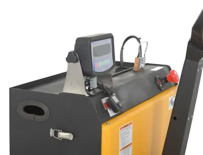 Vestil EPT-2748-45-SCL electric pallet trucks with scale shown from an alternate angle