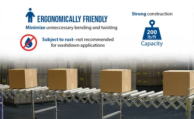 Vestil EXCNV-R-24-24 expandable roller conveyor feature highlights
