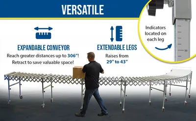 Vestil EXCNV-R-24-24 expandable roller conveyor feature highlights
