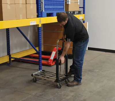 Vestil FAPT-1628 fold-up aluminum platform truck shown from an alternate angle