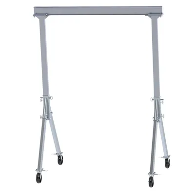 Vestil Aluminum Fixed Gantry Crane with Glass Filled Nylon Locking Casters 8 Ft. x 10 Ft. 2000 Lb. Capacity Silver