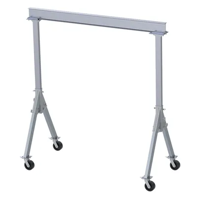 Vestil Aluminum Fixed Gantry Crane with Phenolic Locking Casters 10 Ft. x 10 Ft. 4000 Lb. Capacity Silver