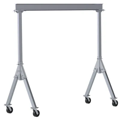 Vestil Aluminum Fixed Gantry Crane with Phenolic Locking Casters 12 Ft. x 10 Ft. 4000 Lb. Capacity Silver