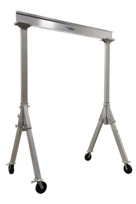 Vestil Aluminum Fixed Gantry Crane with Phenolic Locking Casters 8 Ft. x 10 Ft. 4000 Lb. Capacity Silver