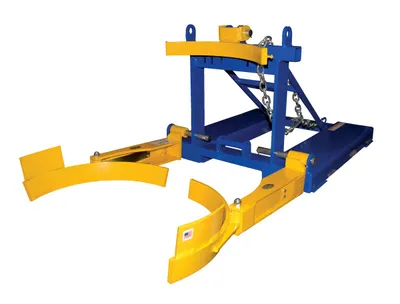 Vestil Steel Fork Mounted Poly Drum Handler 56-1/4 In. x 28-1/2 In. x 22-3/8 In. 800 Lb. Capacity Blue/Yellow