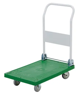 Vestil FPT-1830 plastic platform trucks with fold down handle shown from an alternate angle