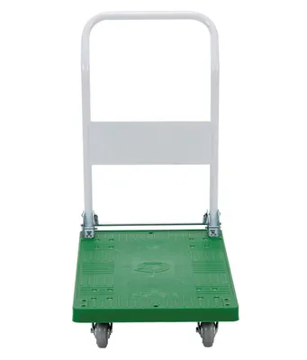 Vestil FPT-1830 plastic platform trucks with fold down handle shown from an alternate angle