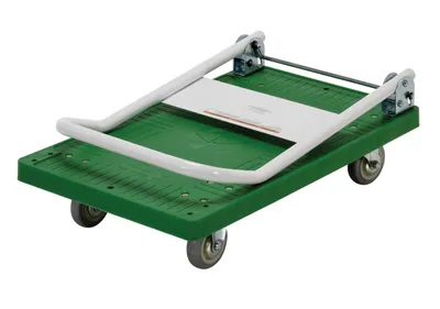 Vestil FPT-1830 plastic platform trucks with fold down handle shown from an alternate angle