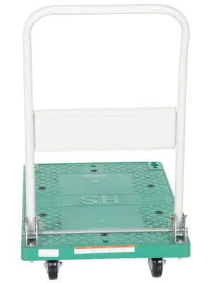 Vestil FPT-2133 plastic platform trucks with fold down handle shown from an alternate angle