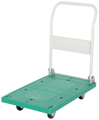 Vestil FPT-2133 plastic platform trucks with fold down handle shown from an alternate angle