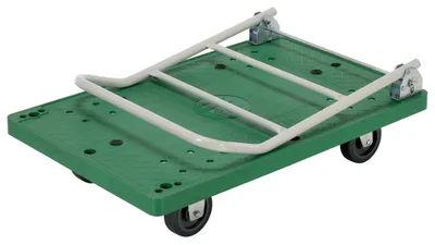 Vestil FPT-2537 plastic platform trucks with fold down handle shown from an alternate angle