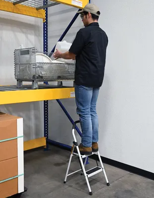 Vestil FSL-HS-2-225 fold-up step ladder shown from an alternate angle