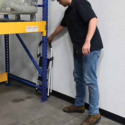 Vestil FSL-HS-2-225 fold-up step ladder shown from an alternate angle