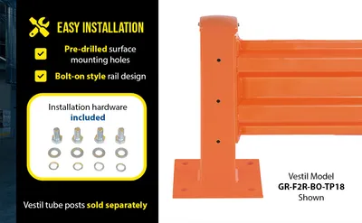Vestil GR-F2R-BO-2-OR structural guard rails (drop-in and bolt-on style) feature highlights