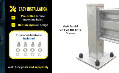 Vestil GR-F2R-BO-6-HDG structural guard rails (drop-in and bolt-on style) feature highlights
