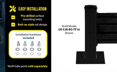 Vestil GR-F2R-BO-9-BK structural guard rails (drop-in and bolt-on style) feature highlights