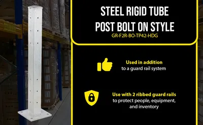 Vestil GR-F2R-BO-TP42-HDG structural guard rails (drop-in and bolt-on style) feature highlights