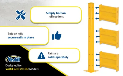 Vestil GR-F2R-BO-TP60-YL structural guard rails (drop-in and bolt-on style) feature highlights