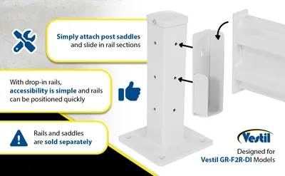 Vestil GR-F2R-DI-10-WT structural guard rails (drop-in and bolt-on style) feature highlights