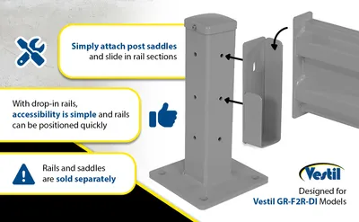 Vestil GR-F2R-DI-8-SL structural guard rails (drop-in and bolt-on style) feature highlights