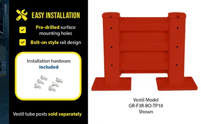 Vestil GR-F3R-BO-1-OR structural guard rails (drop-in and bolt-on style) feature highlights