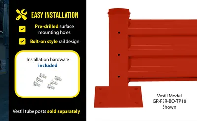 Vestil GR-F3R-BO-2-OR structural guard rails (drop-in and bolt-on style) feature highlights