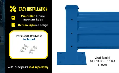 Vestil GR-F3R-BO-3-BU structural guard rails (drop-in and bolt-on style) feature highlights