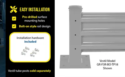 Vestil GR-F3R-BO-4-SL structural guard rails (drop-in and bolt-on style) feature highlights