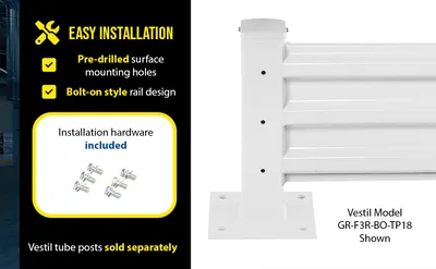 Vestil GR-F3R-BO-5-WT structural guard rails (drop-in and bolt-on style) feature highlights