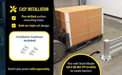 Vestil GR-F3R-BO-9-HDG structural guard rails (drop-in and bolt-on style) feature highlights