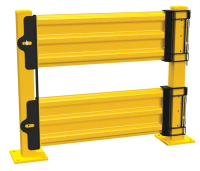 Vestil GR-F3R-GBD-4-YL structural guard rails (drop-in and bolt-on style) shown from an alternate angle
