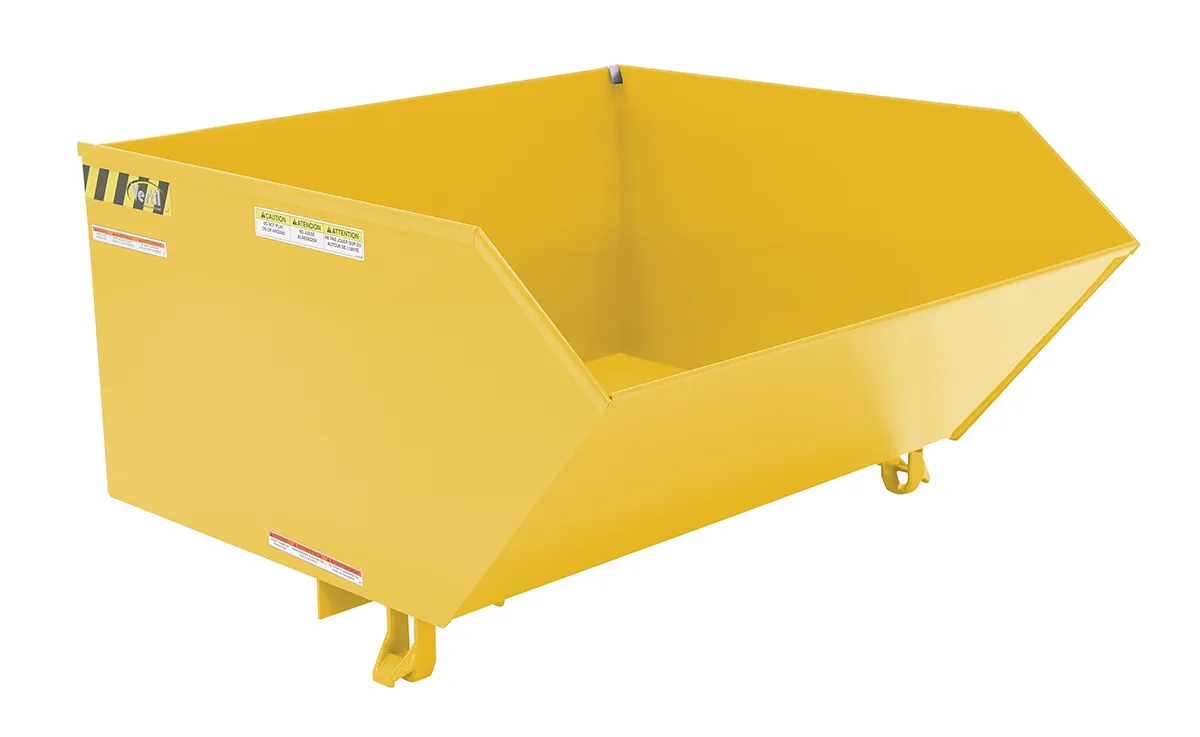 Vestil H-100-HD-YEL h style - low profile 90 degrees self-dumping steel hopper