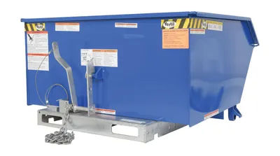 Vestil H-100-HS high strength self-dumping steel hopper shown from an alternate angle