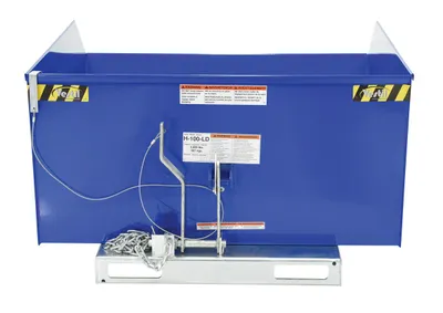 Vestil H-100-LD h style - low profile 90 degrees self-dumping steel hopper shown from an alternate angle