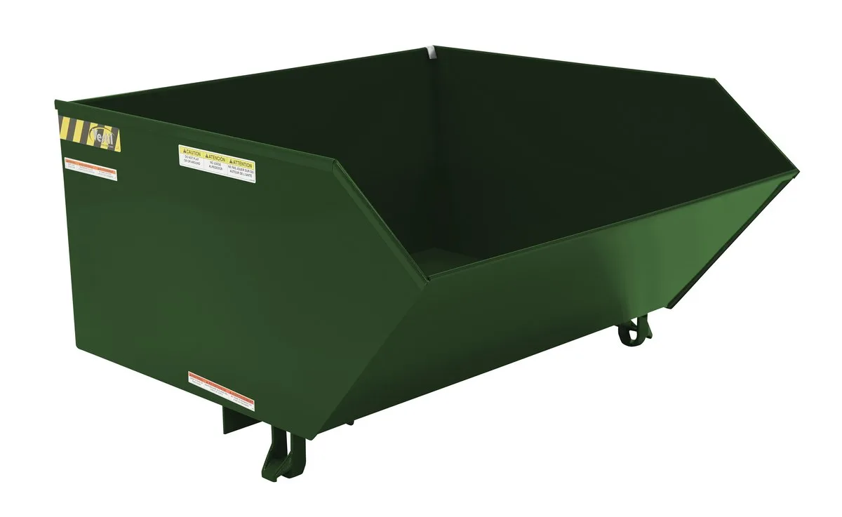 Vestil H-100-LD-GRN-H h style - low profile 90 degrees self-dumping steel hopper