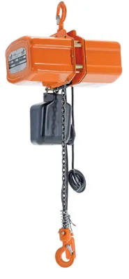 Vestil H-1000-1 economy chain hoists with chain container shown from an alternate angle