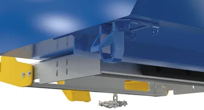 Vestil H-150-HD-BD h-style bump & dump hopper shown from an alternate angle
