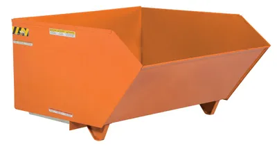 Vestil Steel Light Duty Low Profile Self Dumping Hopper 1-1/2 Cubic Yard 2000 Lb. Capacity Orange