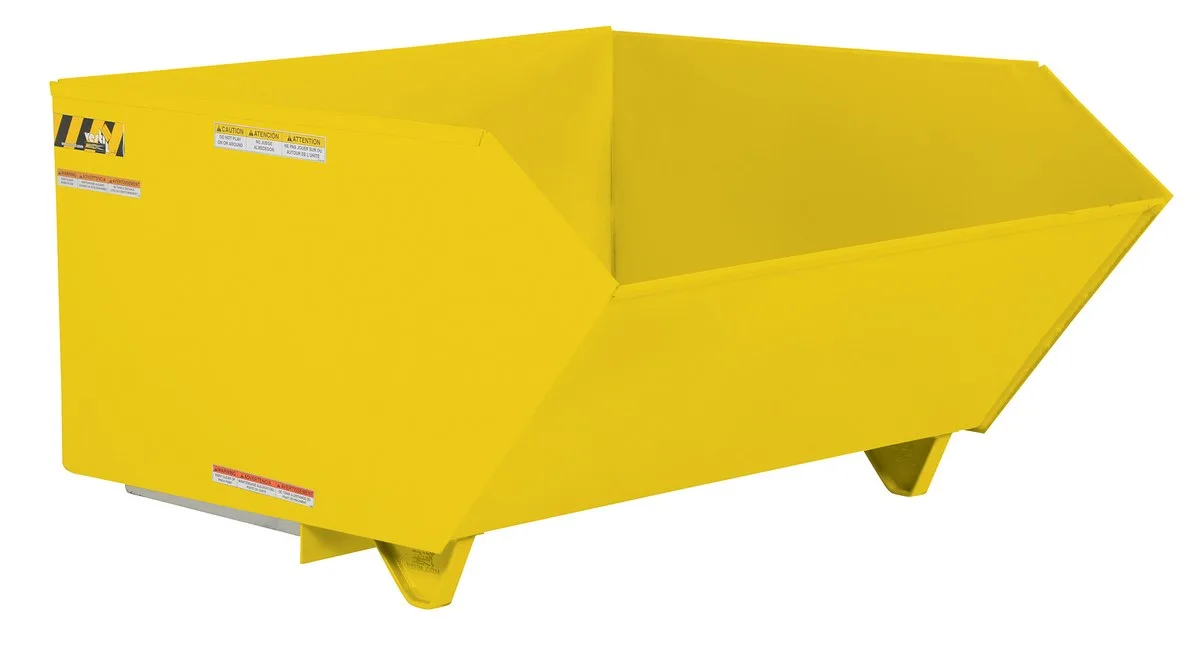 Vestil H-150-LD-YEL h style - low profile 90 degrees self-dumping steel hopper