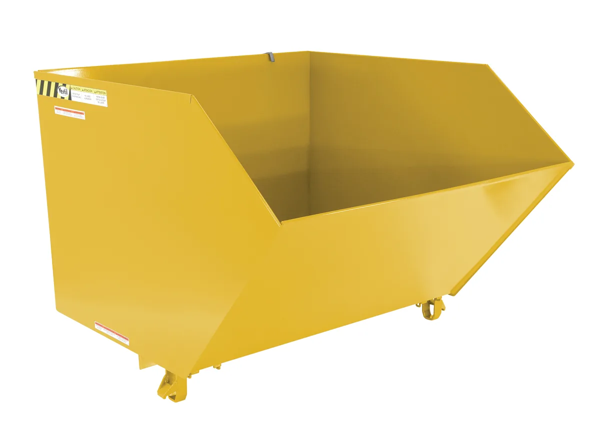 Vestil H-150-MD-YEL h style - low profile 90 degrees self-dumping steel hopper