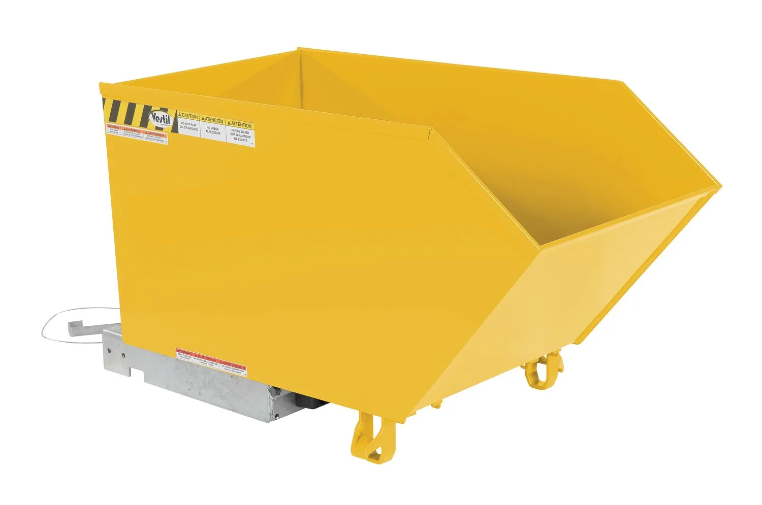 Vestil H-50-LD-YEL h style - low profile 90 degrees self-dumping steel hopper