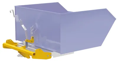 Vestil H-BD-L h style - low profile 90 degrees self-dumping steel hopper shown from an alternate angle
