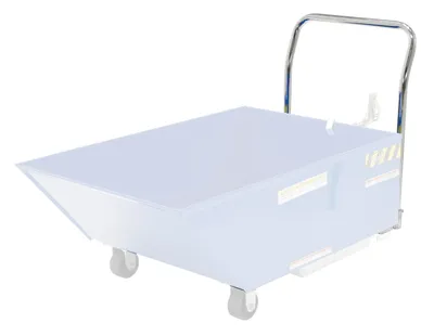 Vestil H-HOPPER-HK-1 h style - low profile 90 degrees self-dumping steel hopper shown from an alternate angle