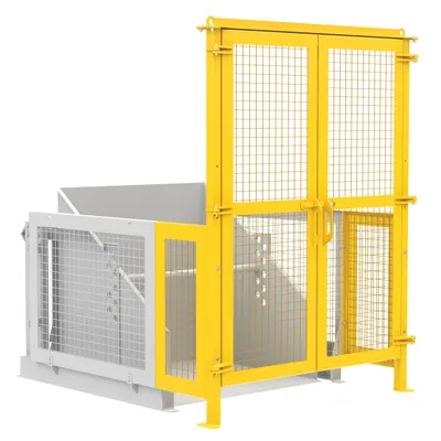 Vestil HBD-GATE-36 electric hydraulic box dumper shown from an alternate angle