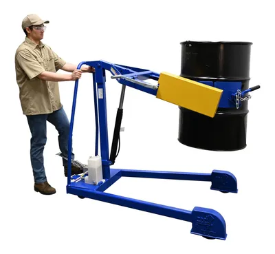 Vestil HDC-305-72 portable hydraulic drum carrier rotator boom shown from an alternate angle